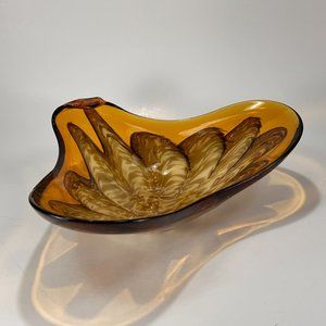 Princess House Centerpiece Sculpted Amber Stretched Art Glass Venetian Retro
